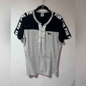 PINK Victoria's Secret Black and Gray Short Sleeve Tee